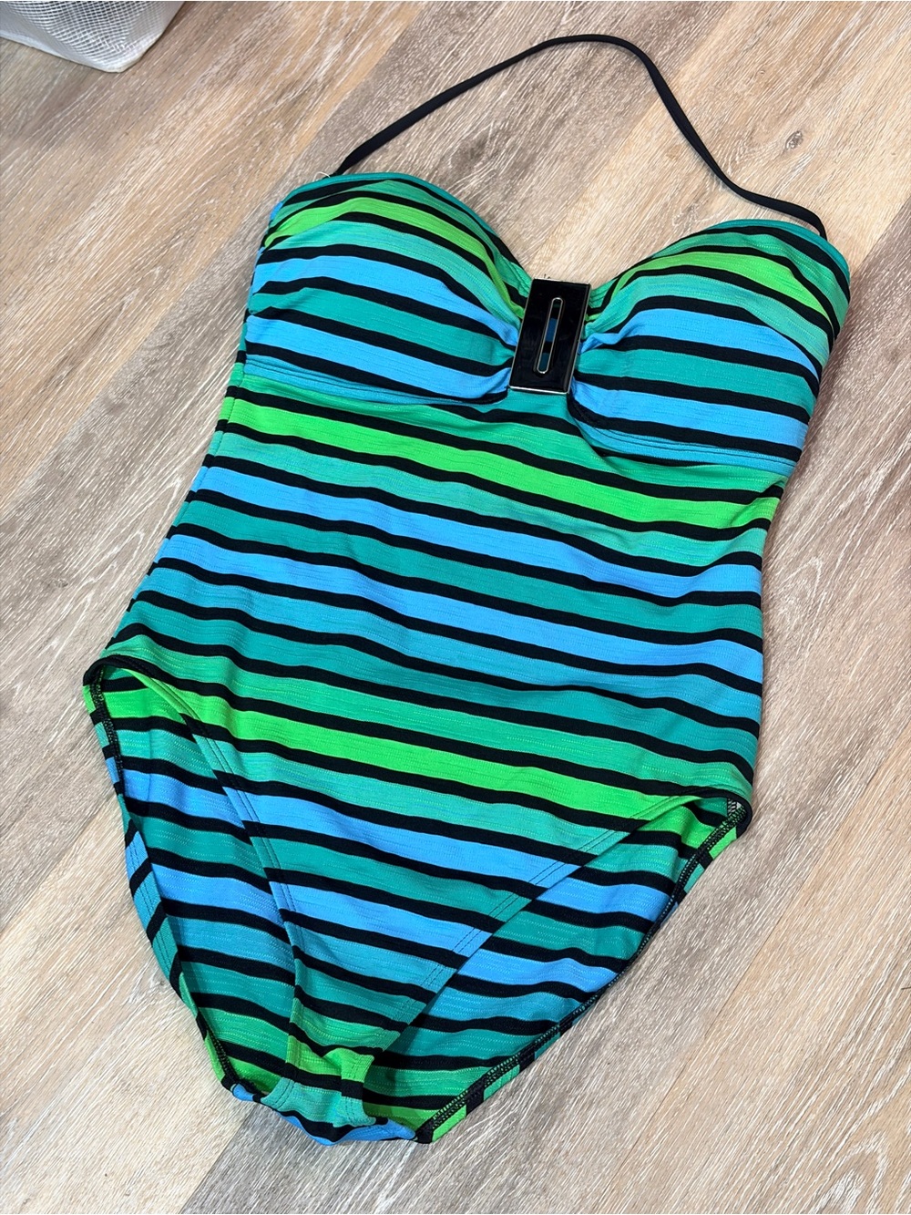 Vintage La Blanca Blue & Green Striped One-Piece Swimsuit